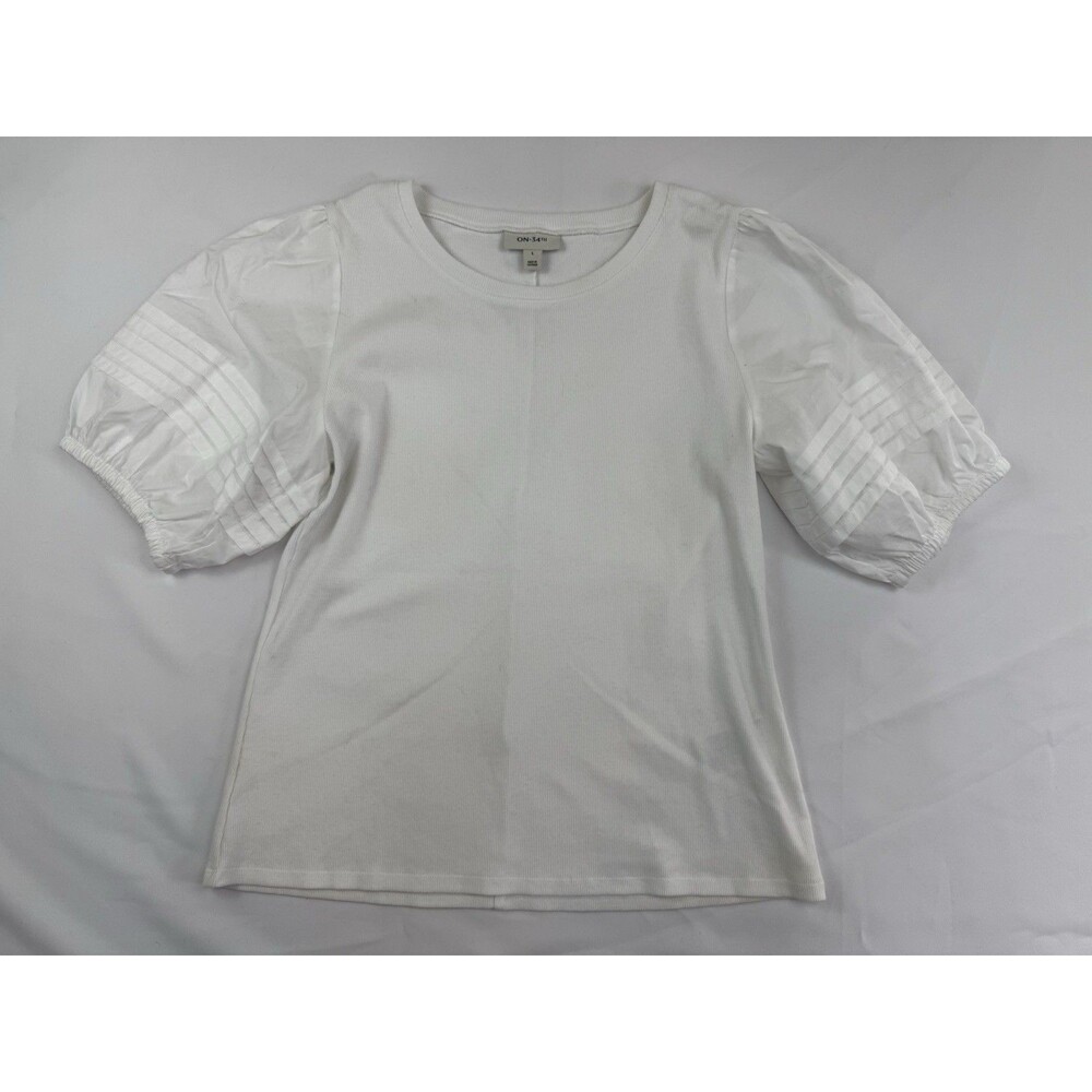 Womens On 34th NWOT White Knit Balloon Puff Sleeves Size L White